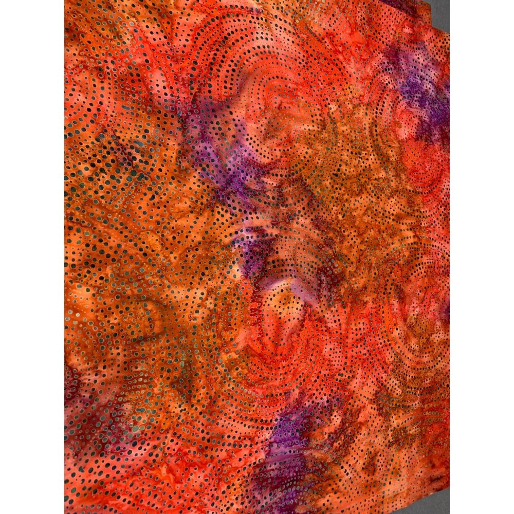 Red Orange Purple Batik Fabric with Colorful Dots For Quilting & Sewing 1/2 Yard